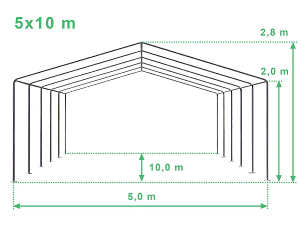 Technický výkres stanu 5x10 STANDARD