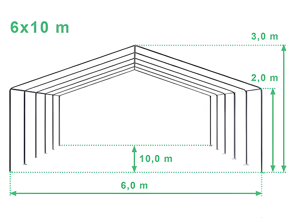 Technický výkres stanu 6x10 STANDARD