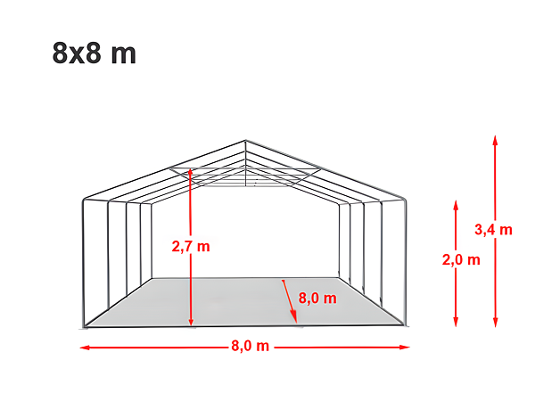 Technický výkres stanu 8x8 m PREMIUM