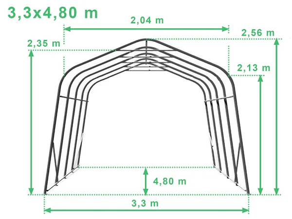 Rozmery konštrukcie mobilnej garáže PVC 720HD 3,3x4,8 m