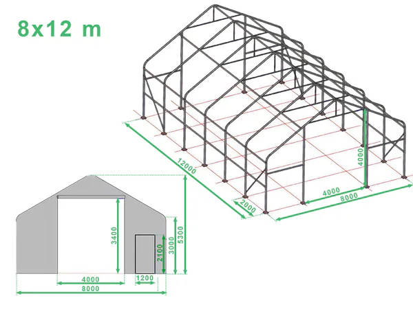 Technický výkres skladovej haly 8x12 m