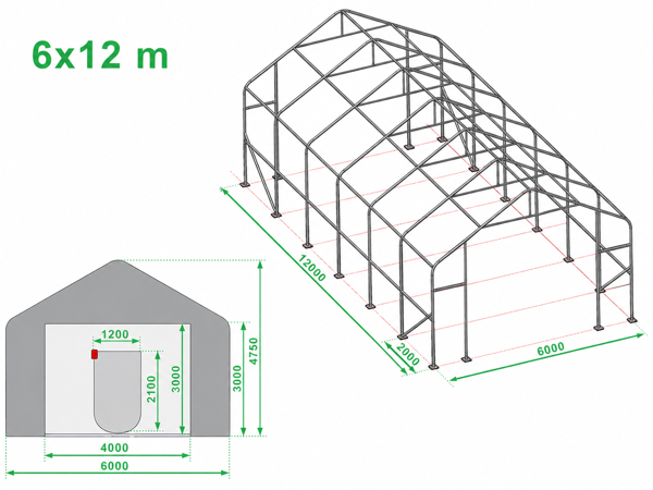 Technický výkres skladovej haly 6x12 m