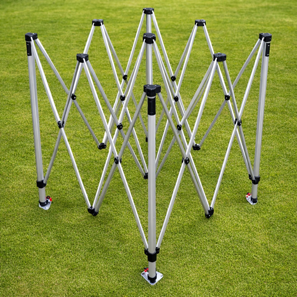 Nožnicový stan 2×2 m ALU Standard – čiastočne rozložená konštrukcia