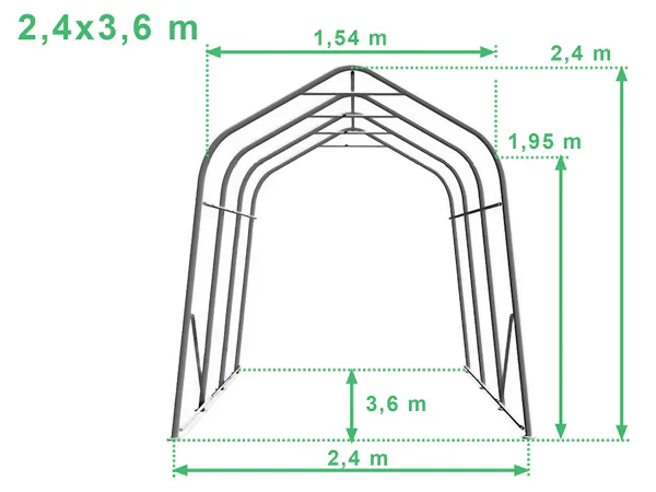 Rozmery konštrukcie mobilnej garáže PVC 720HD 2,4x3,6 m